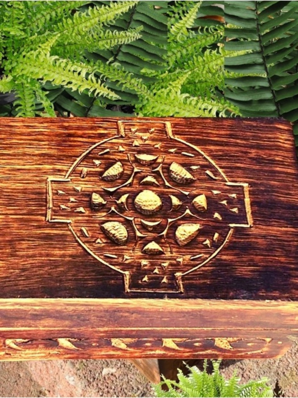 Celtic Cross Carved Wood Tarot Card Box Sheesham Keepsake Jewelry Chest